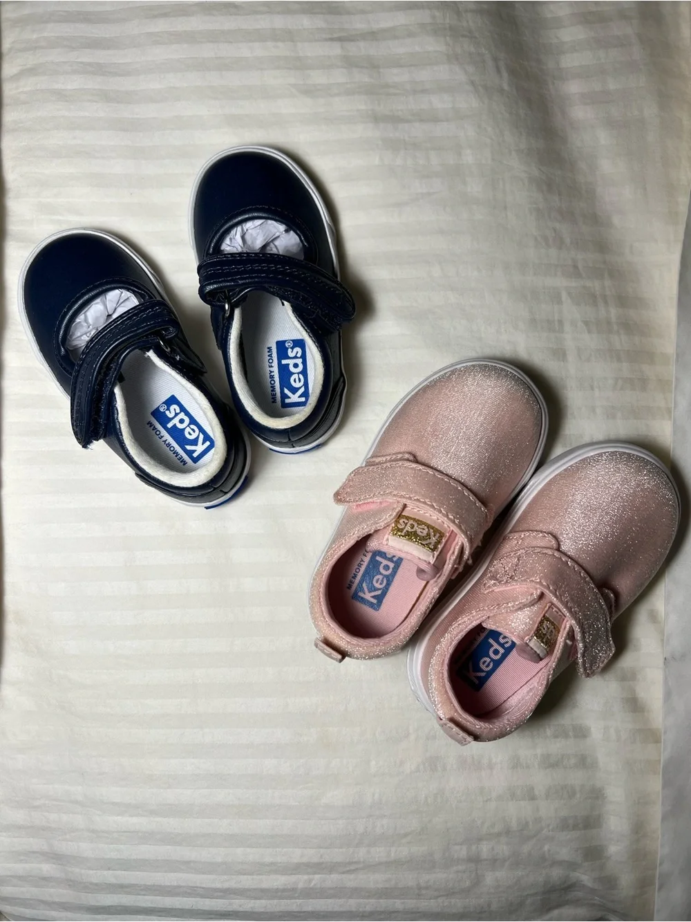 Like New 4m Keds Kids Navy & Pink Glitter Hook-and-Loop Sneakers